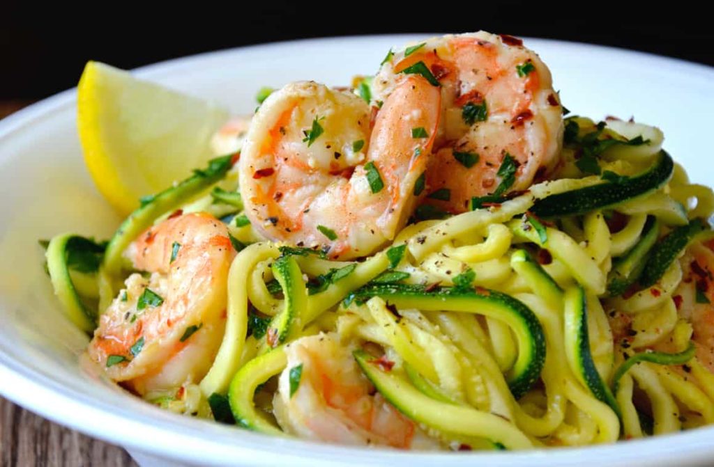 Spaghettis aux crevettes et courgettes Weight Watchers