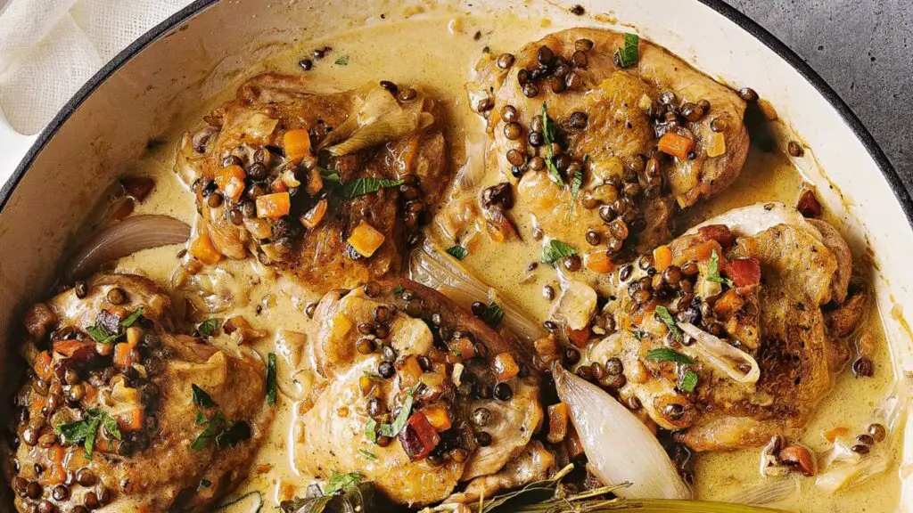 Lentilles au poulet et Vin blanc léger