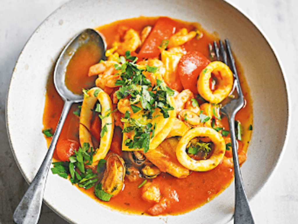 Ragoût Léger de fruits de mer aux poivrons et tomates