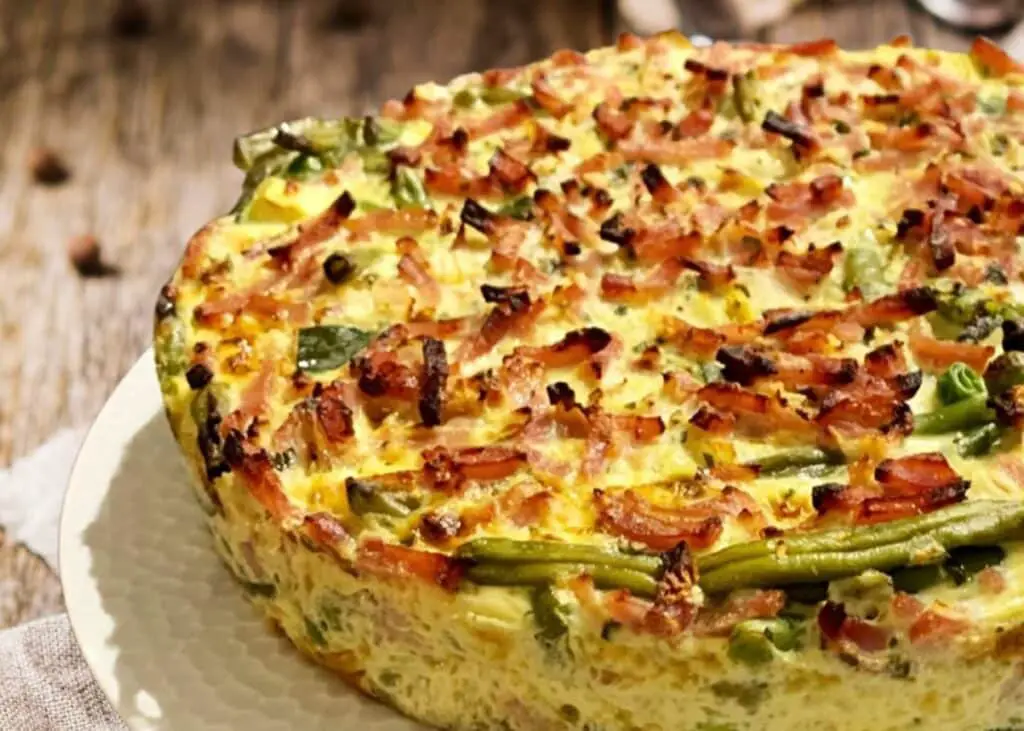 Quiche sans pâte aux haricots petits pois et lardons au Thermomix