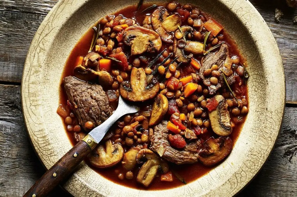 Ragoût de champignons et lentilles vertes Léger