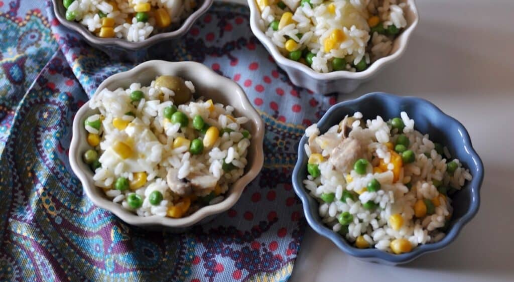 Salade de riz champignons et petits pois au Thermomix