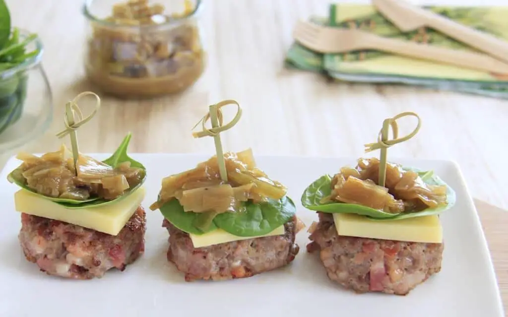 Mini burgers mixtes au Gruyère et poireaux caramélisés au whisky au Thermomix