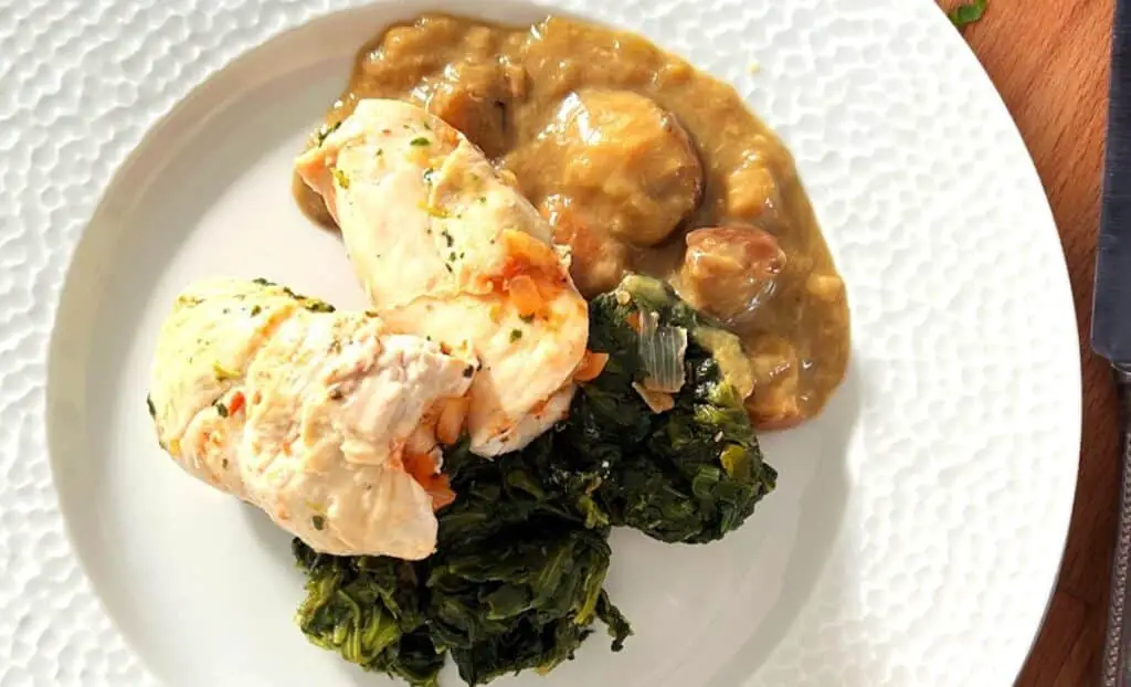 Paupiettes de poulet sauce forestière et épinard au Thermomix