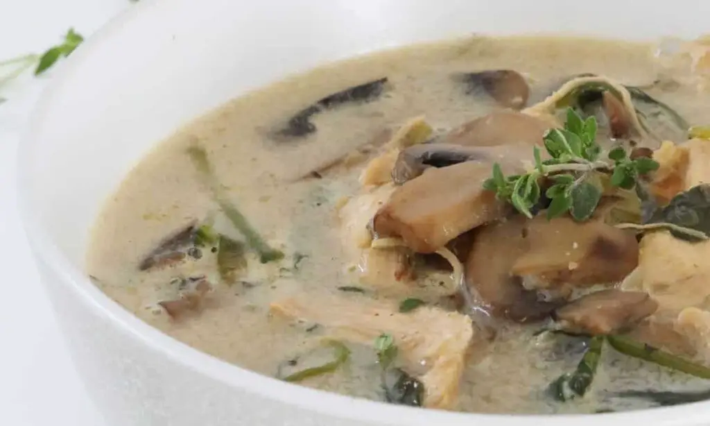 Soupe crémeuse au poulet et aux champignons